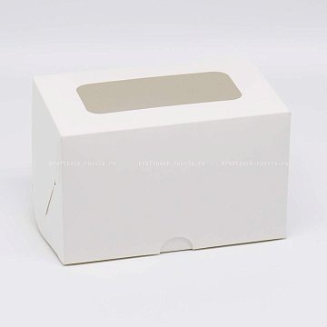 KRAFTPACK Коробка 16х10х10 см (подходит для 2 капкейков) со вставкой, с окном, белая (2)