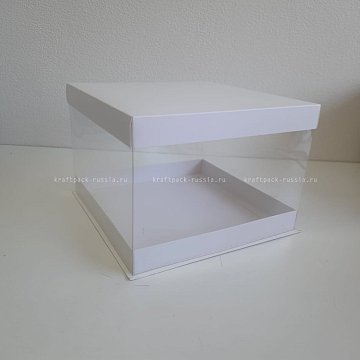KRAFTPACK Коробка для торта с прозрачными стенками 24х24х17 см, белая (2)